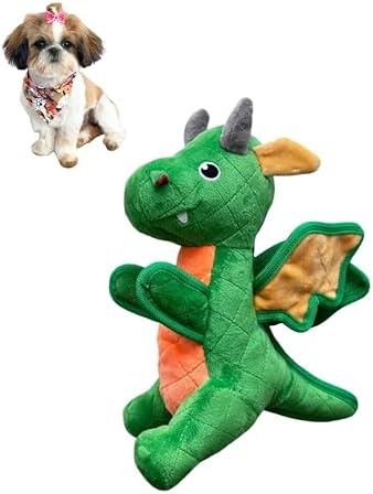 Squeaky Dog Toy Durable Green Dragon Stuffed Toy with Reinforced Stitching for Interactive Play Chewing & Fetch Small, Medium & Large Dogs