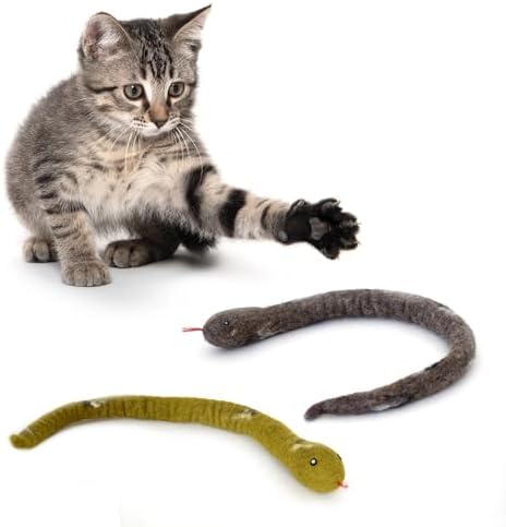 Glaciart One Felt Cat Snake Toy – Soft Fuzzy Enrichment 100% Natural Wool - Interactive Catnip Play Cat Toy Set - Safe for Pets, Non-AZO Colored Dyes - 18” Long