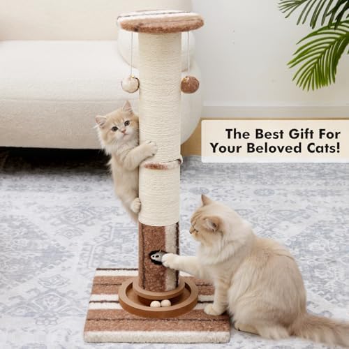Woochpet Cat Scratching Post,Heavy Duty Green Sisal Scratcher with Cat Toys