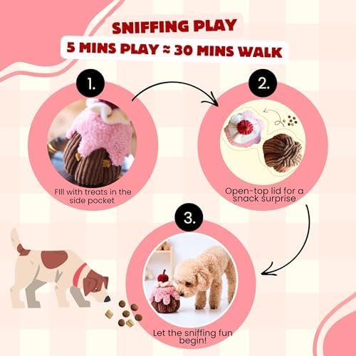 Dog Enrichment Snuffle Toy, Interactive Dog Puzzle Toy for Nose Work, Squeaky Crinkle Plush Hide and Seek Treat Dispensing Toy Puppy Birthday Cake for Small Medium Large Dogs