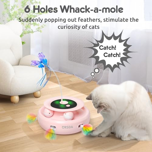 ORSDA Cat Toy, 3-in-1 Automatic Interactive Electronic Moving Ambush Feather, Fluttering Butterfly, Track Balls, USB Rechargeable Powered Smart Indoor Exercise Kicker