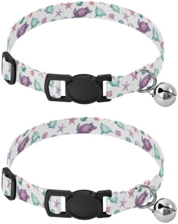 2 Pack Small Dog Collar Colorful Sea Creatures Jellyfish Decorative Pet Collar with Bell, Adjustable Length 10.6" to 17.1"