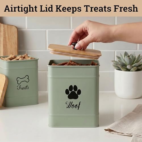 Dog Treat Container Set of 2 with Airtight Bamboo Lids - 8x6 & 7x5 inch