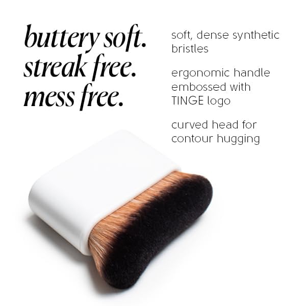 Tinge Body Makeup & Brush Bundle, 48-Hour Medium Coverage Tint with Hyaluronic Acid, Semi-Matte, Water & Transfer Resistant, Vegan, Kabuki Brush for Streak-Free Blending, Medium Cool, 3.38 Fl Oz