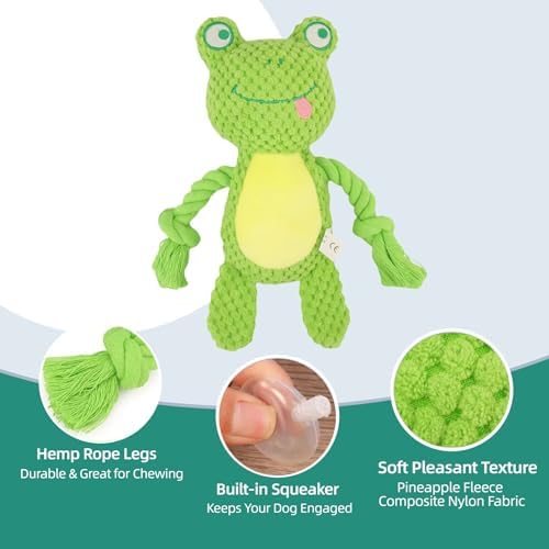 Plush Frog Dog Toy, Squeaky Interactive Tug Toy for Small Medium Dogs