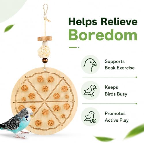 2 PCS Wooden Bird Chew Toys-6.3 X 6.3 Inch Hanging Parrot Toys with Detachable & Replaceable Corks,Foraging Toys for Cockatiels,Parakeets,Conures & Small to Medium Parrot
