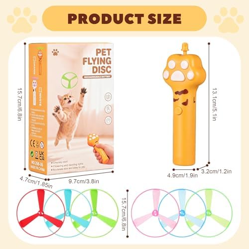 Ciieeo 1 Set Cat Toy Disc Launcher, Interactive Cat Fetch Toy Rechargeable Launcher with Flying Discs - Funny Flying Enrichment Supplies for Indoor Bored Kittens Adult Breeds