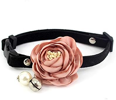 Peony Flower Cat Dog Collar Bow Tie - Suede Puppy Necklace with Bell Pearl - Chihuahua Yorkie Clothes Costume Outfits Accessory, Adjustable and Handmade (Pink, Size S)