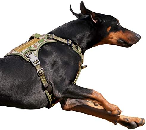 BUMBIN Tactical Dog Harness for Large Dogs No Pull, Famous TIK Tok No Pull Dog Harness, Fit Smart Reflective Pet Walking Harness for Training, Adjustable Dog Vest Harness with Handle Forest Camo L