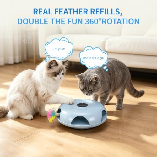 Interactive Whack-a-Mole Cat Toy — Automatic Mushroom Feather Pop-Up Play Toy for Cats, Cognitive Stimulation & Exercise, Durable Pet Entertaining Game (Blue)