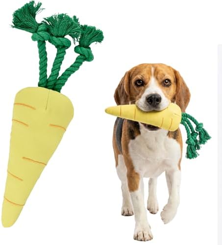 Easter Dog Squeak Toys Cotton Rope Carrot Interactive Stuffed Puppy Teething Toys Durable Canvas Chew Toys for Small Medium Dogs Tough Dog Gifts for Boredom(Carrot)