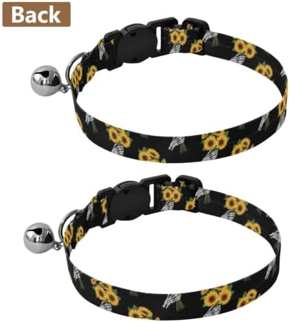 Sunflower Bouquet Black Easy to Wear Pet Collar 2 Pack Lightweight Pet Collar for Cats and Dogs