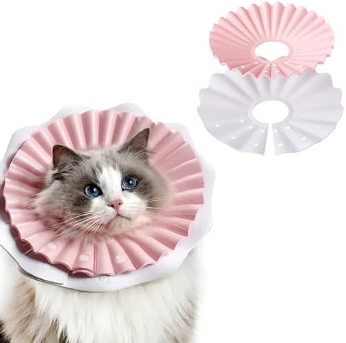 2 Pieces Soft Cat Cone Collar– Adjustable Lightweight Recovery E-Collar to Stop Licking, Scratching & Biting After Surgery, Comfortable Wound Healing Cone Alternative (Pink, M)