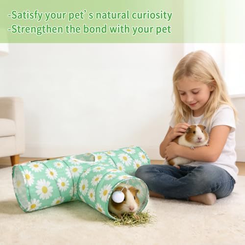 Rypet Guinea Pig Tunnel Hideout 3-Way Collapsible Small Pet Tubes, Daisy