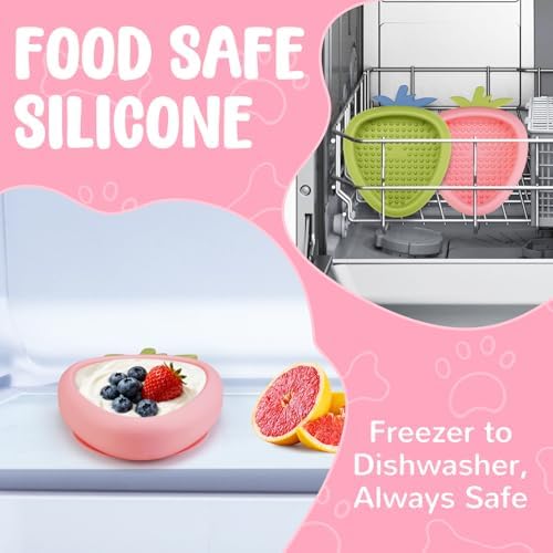 Freeze Dog Lick Bowl, Animire Non-Slip Slow Feeder Lick Mat for Dogs, Silicone Dog Enrichment Bowl for Distraction Anxiety Relief Boredom, BPA Free, Dishwasher Safe(Pink,S)