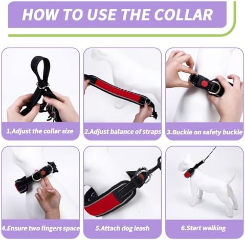 Martingale No Pull Dog Collar for Large Medium Dogs Training Walking, Heavy Duty Nylon Reflective Adjustable Anti Pull Slip Collar with Buckle S Red
