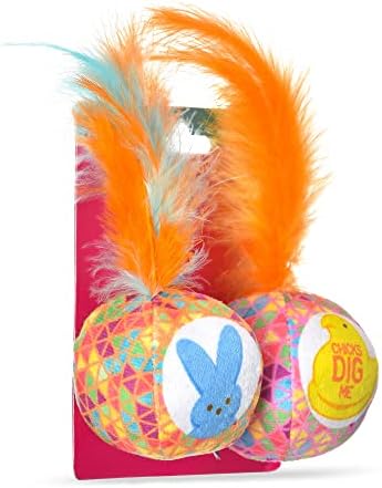 Peeps for Pets Jingle Bell Blue Bunny and Yellow Chick Catnip Cat Toys, 4''- 2 Count | Cat Toy Set with 2 Cat Toys | Catnip Cat Toys Feather Cat Toys Cat Bell Toy, Orange & Pink