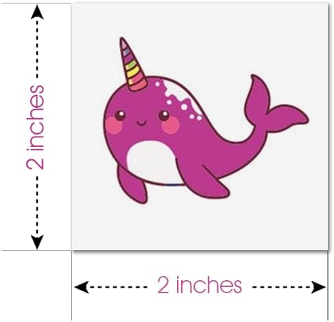 ArtCreativity Narwhal Individual Temporary Tattoos for Kids - Bulk Pack of 144 Non-Toxic 2 Inch Pre-Cut Ocean Animal Tattoos, Narwhal Birthday Party Favors and Goodie Bag Fillers for Girls and Boys