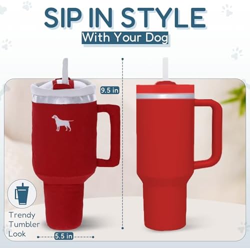 PUPROAR Pup Cup Tumbler Dog Toy, Cute Birthday Gift for Girl Dogs, Plush Squeaky Puppy Present for Small, Medium & Large Breeds (Ruby Red)