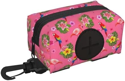 Flamingos Flower Parrot Palm Pink Summer Holiday Dog Poop Bag Dispenser with Used Waste Bag Holder Carrier fits Any Dog Leash