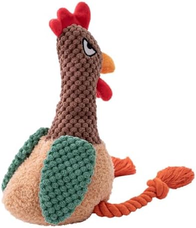 Chicken Dog Toy with Sound, Rope Legs for Small Medium Dogs, Colorful Rooster Toy for Tug and Play (Brown)