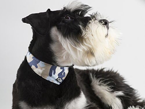 Small Dog Collar Set, 2Pcs Puppy Cat Collar with Bow Tie & Bandana, Durable PU Leather Canvas Tiny Pet Scarf for Small Breed Pets camo-Blue