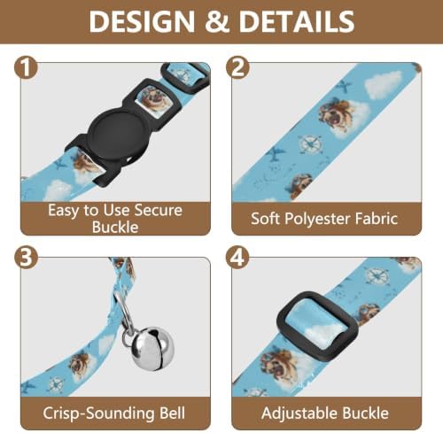 2 Pack Cat Collars Cute Pugs Aviator Kitten Collar with Bell, Adjustable Length 10.6" to 17.1"