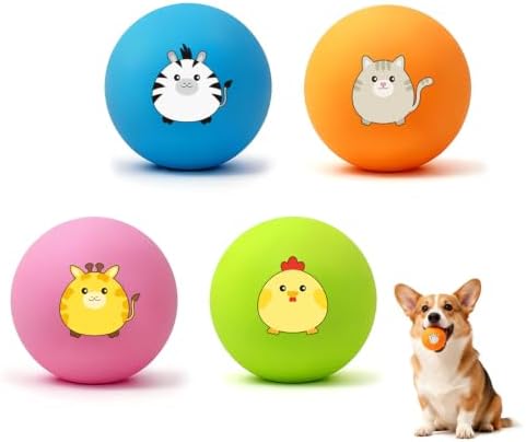 Latex Squeaky Balls for Small Dogs, 2" Soft Latex Squeaky Dog Ball Toys, Cute Animals Rubber Bouncy Balls, Puppy Teething Chew Toys for Mini & Small Dogs (2"-Set A)