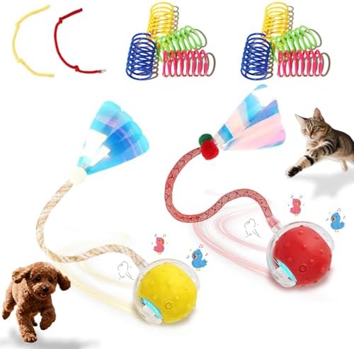 Interactive Cat Toys Ball for Indoor Cats,Automatic Cat Toy with Elastic Mesh Tail,Rechargeable Rolling Kitten Toy,Cat Enrichment Toys for Indoor Cats (RedYellow1, Cat Toy Ball)