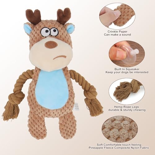 Dog Toys, Dog Squeaker Toys with Crinkle Paper (Camel-Colored Elk)