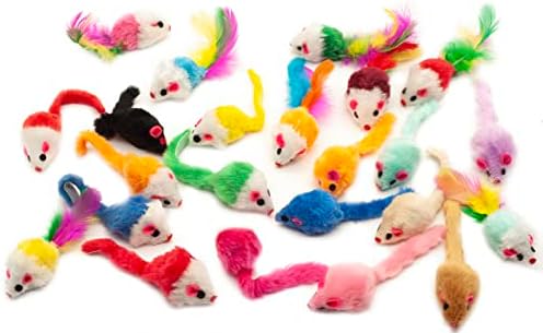 Fashion's Talk Assorted Mice Cat Toys Furry Rattle Mouse Kitten Toy Mini Mice for Indoor Cats Interactive Play Color Varies 24 Count