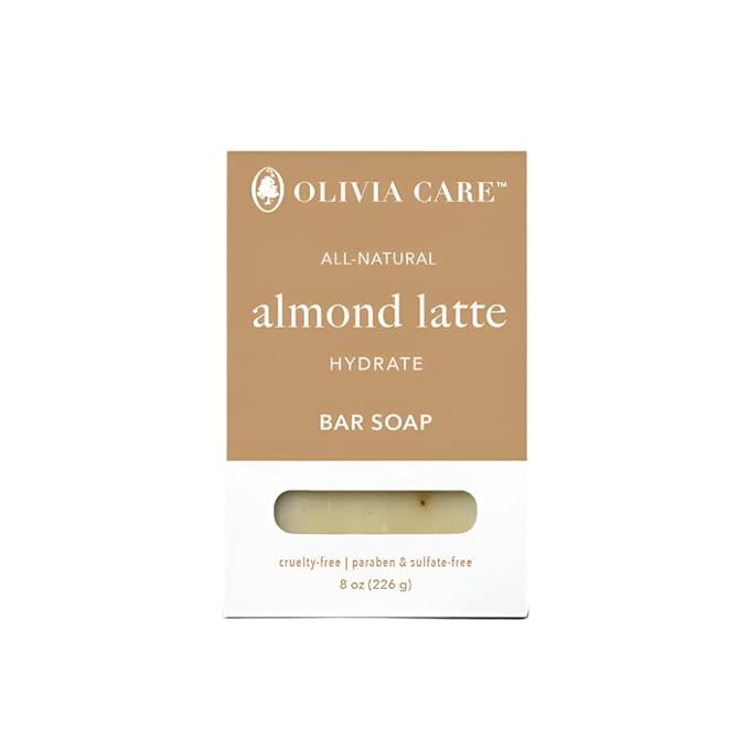 Olivia Care Exfoliating Bar Soap, Coffee Beans, 100% Natural, Organic Ingredients, Clean Energize Mind Body, Full of Vitamin & Antioxidants (Almond Latte)