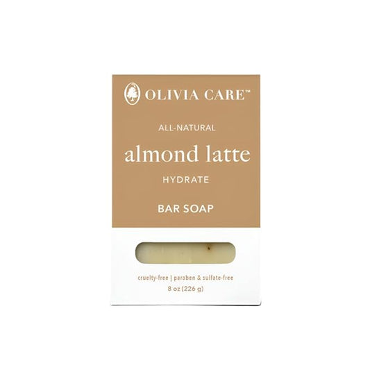 Olivia Care Exfoliating Bar Soap, Coffee Beans, 100% Natural, Organic Ingredients, Clean Energize Mind Body, Full of Vitamin & Antioxidants (Almond Latte)