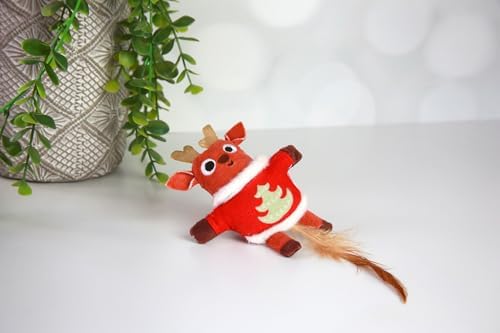 Mad Cat Ugly Sweater Stuffer Reindeer Catnip Refillable Soft Plush Cat Toy