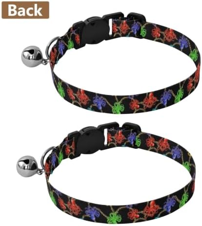2 Pack Cat Collars Colorful Octopuses Black Decorative Pet Collar with Bell, Adjustable 10.6 to 17.1 Inches