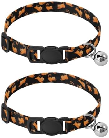 Playful Orange Cats Black Adjustable Pet Collar, 2 Pack Decorative Pet Collar with Bell