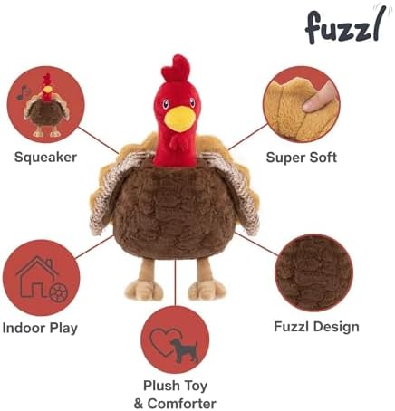 Fuzzl Plush Super Soft Sir Gobbles Turkey Dog Toy & Comforter – Cuddly Plush with Squeaker, Gentle Dog Toy for Puppies & Small, Medium & Large Dogs