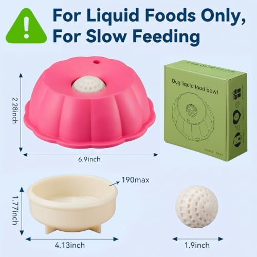 Dog Lick Bowl Ball Slow Feeder, Licking Bowl for Liquid Treat with Rolling Spin Sphere Roller Licker, Licky Feed Calming Anxiety Relief Enrichment Yogurt (Pink)