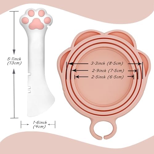 3 Pcs Cat Food Can Lids & One Opener | Cute Paw Shape Can Covers and Opener Spatula Cat Spoons for Wet Food | Universal BPA Free Silicone Spoon & Covers for Dog Cat Cans(Multicolor)