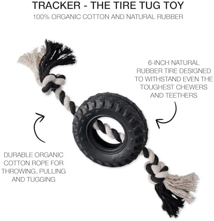 Pet Passion Natural Rubber Tire and Organic Cotton Rope Pull and Chew Dog Toy for All Pet Breeds, Black, Small