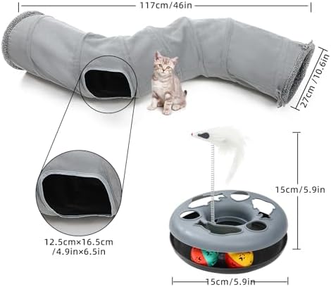 Pet Cat Tunnel Tube Cat Toys 2 Way Collapsible, Tunnels for Indoor Cats,S-Shaped Play Tube with Peephole and Hanging Ball,10.5" Maze Cats House for Puppies, Rabbits, Kitty, Kitten,Ferrets