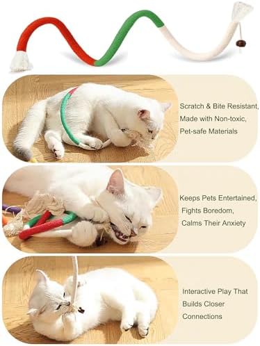 Collapsible Durable Rainbow Cat S-Tunnel & Chew Rope Set, Interactive Indoor Kitten Toy for Active Play