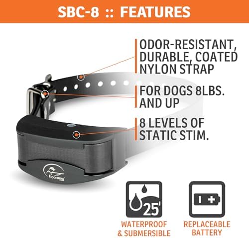 SportDOG NoBark Bark Collar | Silent Partner Bark-Only Detection, 8 Progressive Static Levels, DryTek Waterproof, Replaceable Battery, Dogs 8 lb+, 5-22 in