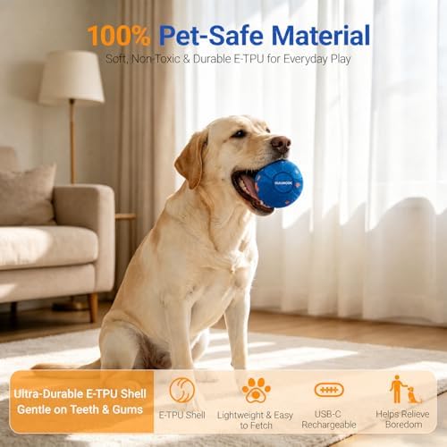Interactive Dog Ball Toy, Automatic Rolling & Bouncing, 3.2" Blue, E-TPU