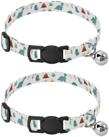 Palm Dino White Cat Collar with Bell 2 Pack Kitten Collar Adjustable Length 10.6" to 17.1"