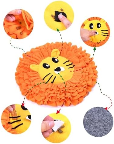 Pet Snuffle Mat Dog Foraging Food Mats Interactive Feeding Puzzle Toy Animal Design Fleece Slow Feeder Treat Dispenser for Dogs Rabbits Guinea Pigs (Lion)