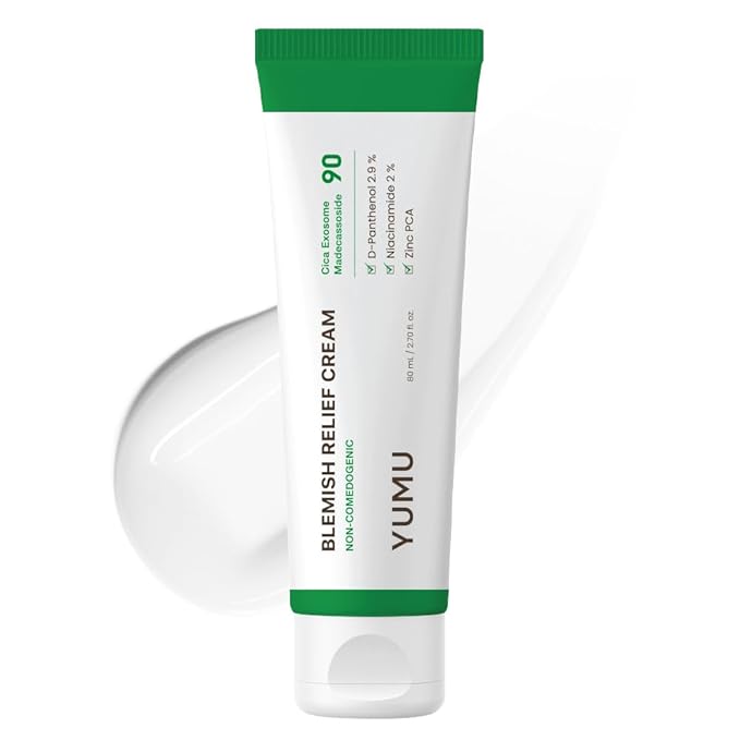 YUMU Cica Exosome Zinc Blemish Relief Cream, Face Moisturizer for Sensitive, Acne-Prone Skin, Lightweight, Breakouts, Barrier Repair, Hydration, Soothing, Oil-Free, Korean Skincare (80 ml/2.70 fl.oz.)