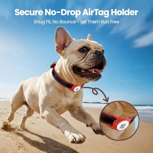 for air tag Dog Collar Holder with QR ID, Durable & Waterproof Silicone for air tag Case Accessories, Scan Alert, Instant Location, Pet Online Profile, Contacts Info (1 Pack, Red)