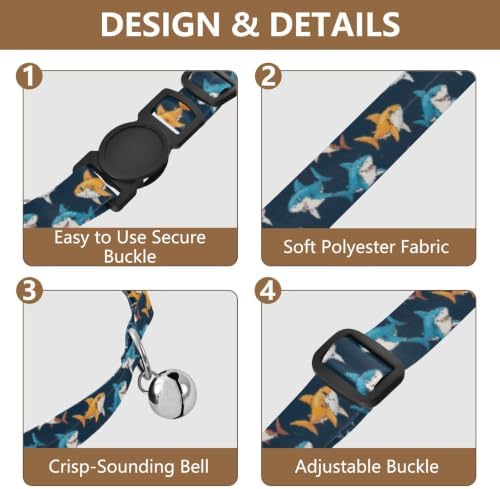 Sharks Blue Collar with Bell for Dog Puppy 2 Pack Cats Collar Adjustable 10.6 to 17.1 Inches