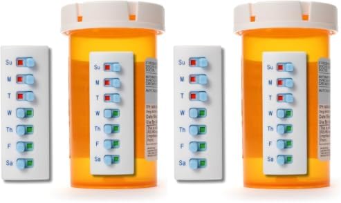 TAKE-N-SLIDE Peel and Stick Reusable for 12 + Refills, Pill/Medication/Vitamin/Pet Med Tracker & Reminder, Attach to Your Bottle, Organizer-Free, Curved‑Back (White, 4-Pack)